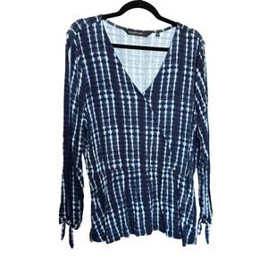 Colleen Lopez Blue White Tie Dye  Peplum Top XL NWOT